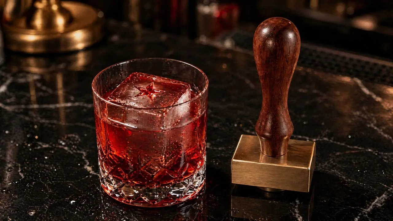 Luksusowy czerwony drink z personalizowaną kostką lodu z gwiazdą Nice Stamps